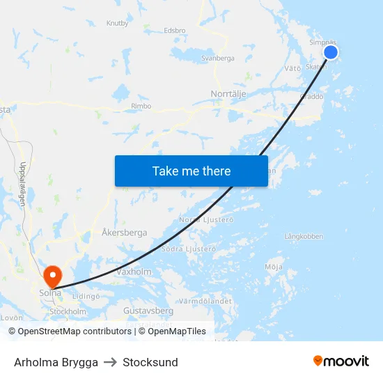 Arholma Brygga to Stocksund map