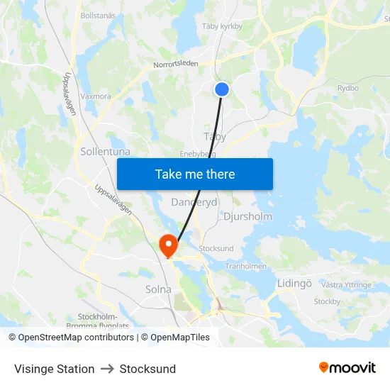 Visinge Station to Stocksund map