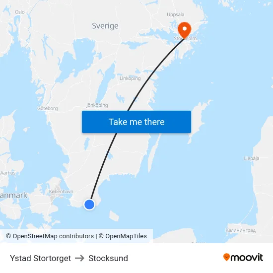 Ystad Stortorget to Stocksund map