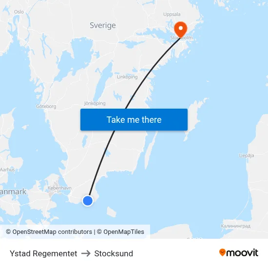 Ystad Regementet to Stocksund map