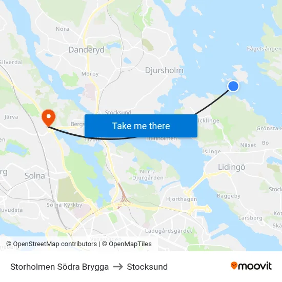 Storholmen Södra Brygga to Stocksund map