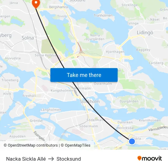 Nacka Sickla Allé to Stocksund map