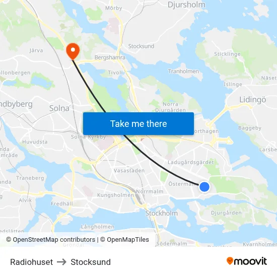 Radiohuset to Stocksund map