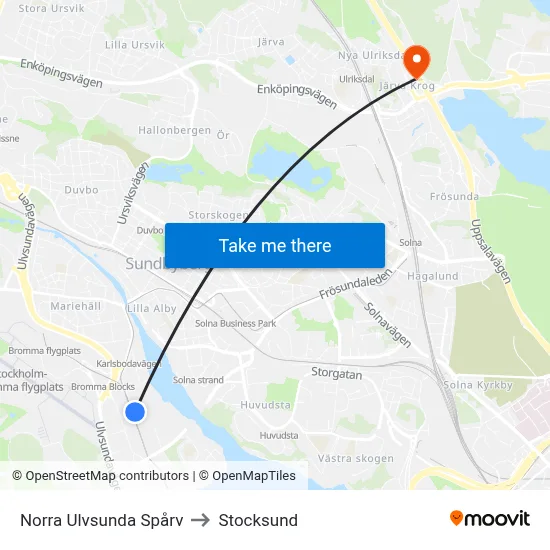 Norra Ulvsunda Spårv to Stocksund map