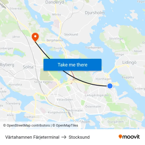 Värtahamnen Färjeterminal to Stocksund map