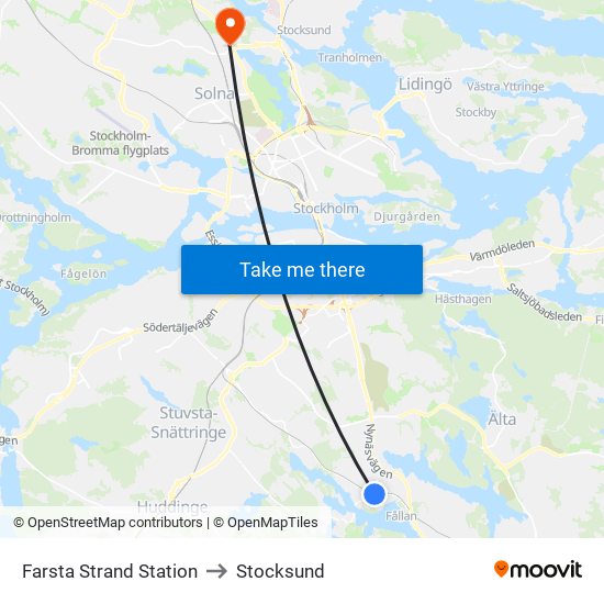 Farsta Strand Station to Stocksund map