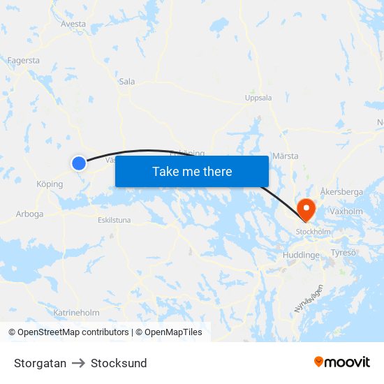 Storgatan to Stocksund map