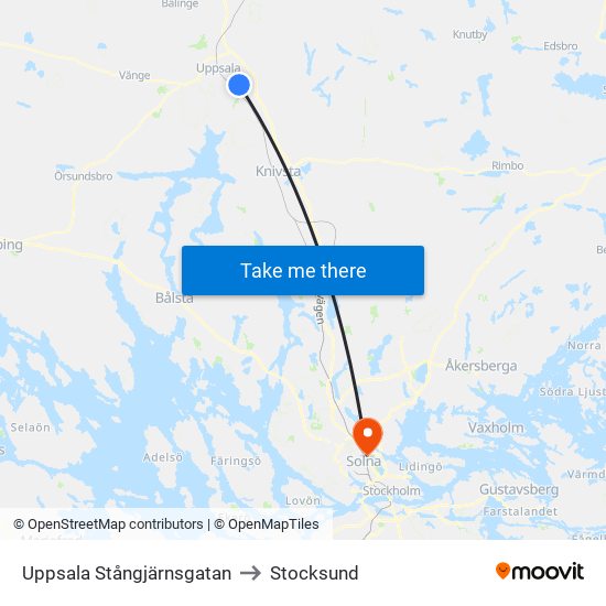 Uppsala Stångjärnsgatan to Stocksund map