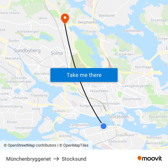 Münchenbryggeriet to Stocksund map