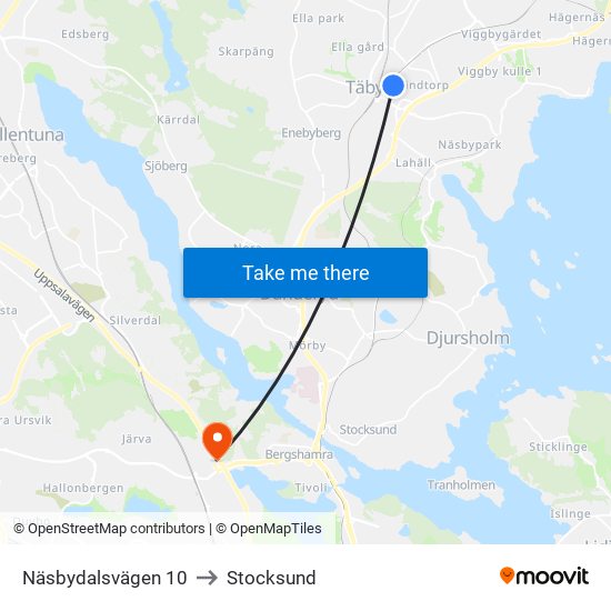 Näsbydalsvägen 10 to Stocksund map