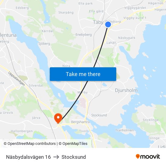 Näsbydalsvägen 16 to Stocksund map