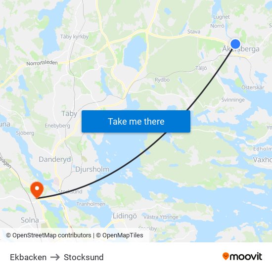 Ekbacken to Stocksund map