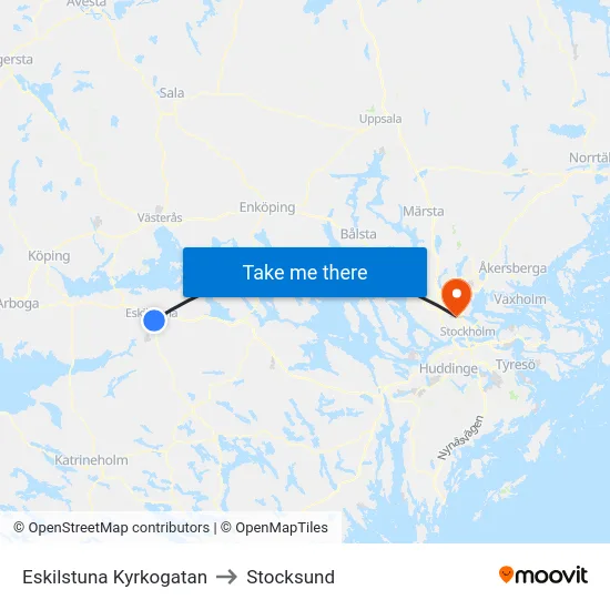 Eskilstuna Kyrkogatan to Stocksund map