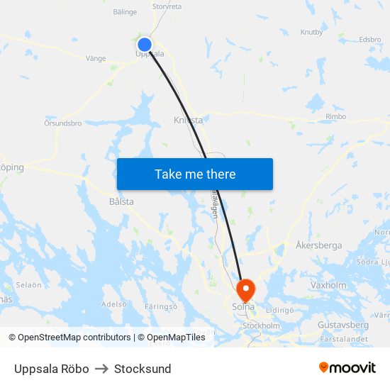 Uppsala Röbo to Stocksund map