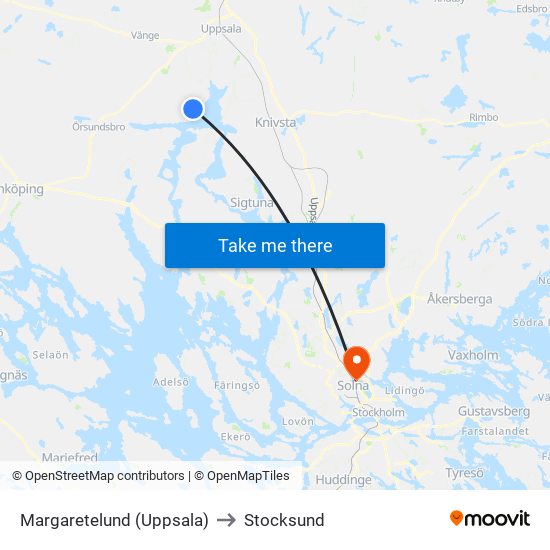 Margaretelund (Uppsala) to Stocksund map