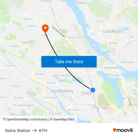 Solna Station to KTH map