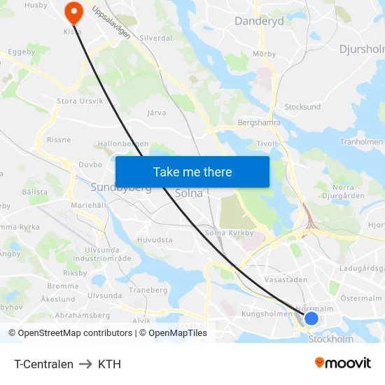 T-Centralen to KTH map