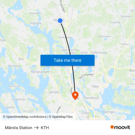 Märsta Station to KTH map