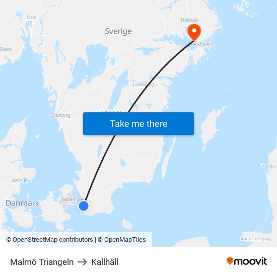 Malmö Triangeln to Kallhäll map