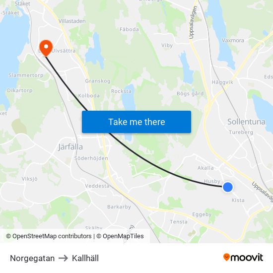 Norgegatan to Kallhäll map