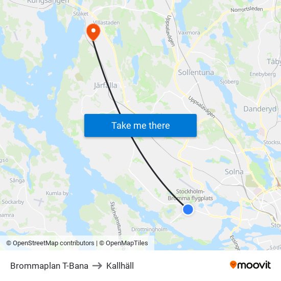 Brommaplan T-Bana to Kallhäll map