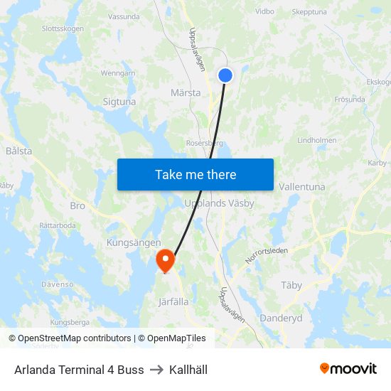 Arlanda Terminal 4 Buss to Kallhäll map