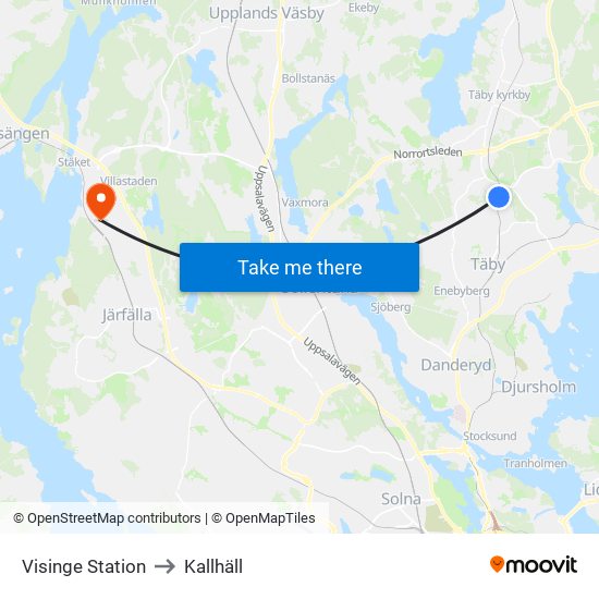 Visinge Station to Kallhäll map