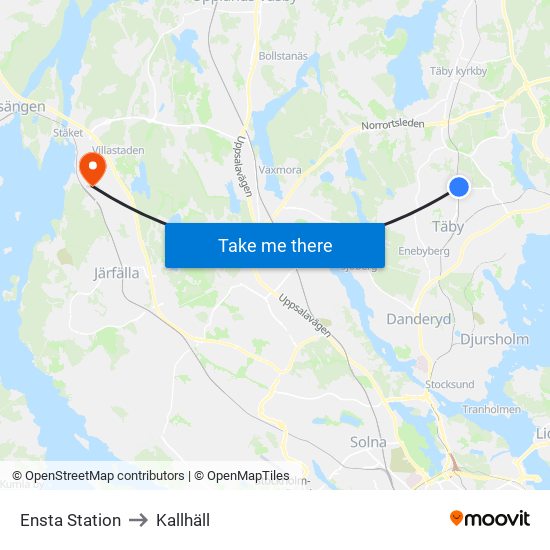 Ensta Station to Kallhäll map