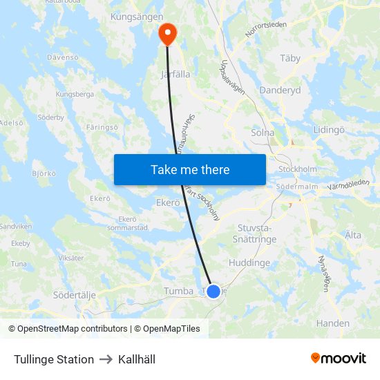 Tullinge Station to Kallhäll map