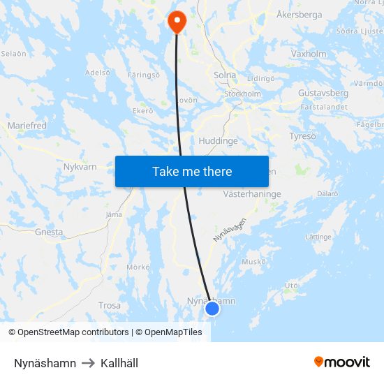 Nynäshamn to Kallhäll map