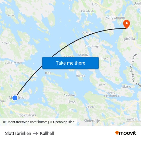 Slottsbrinken to Kallhäll map