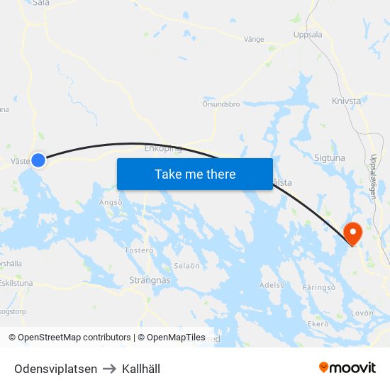 Odensviplatsen to Kallhäll map