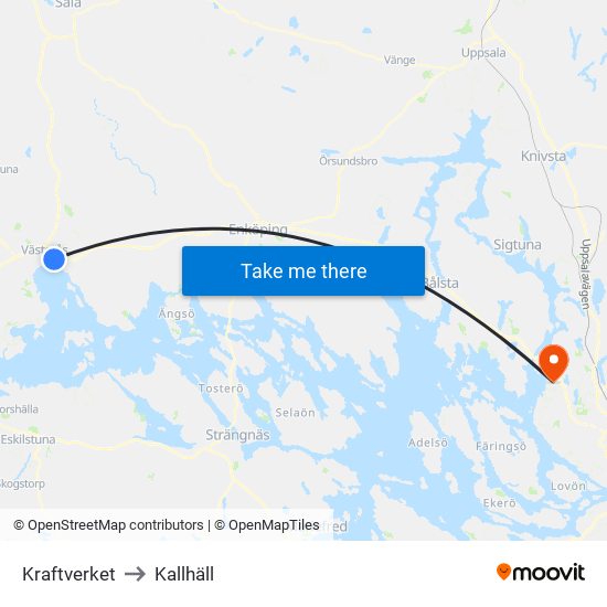 Kraftverket to Kallhäll map