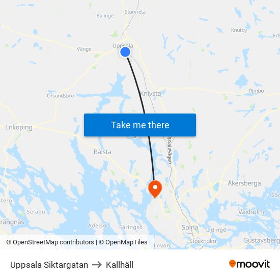Uppsala Siktargatan to Kallhäll map