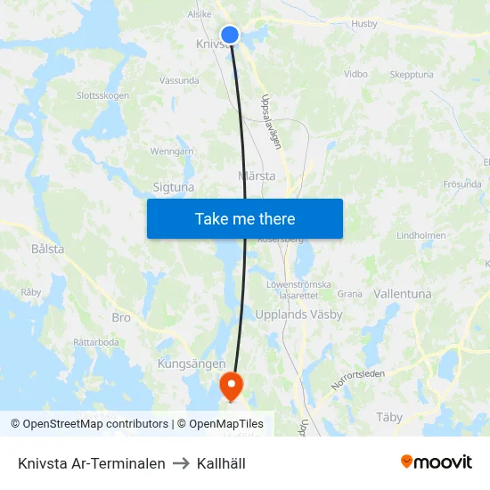 Knivsta Ar-Terminalen to Kallhäll map