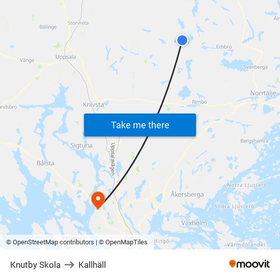 Knutby Skola to Kallhäll map