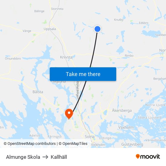 Almunge Skola to Kallhäll map