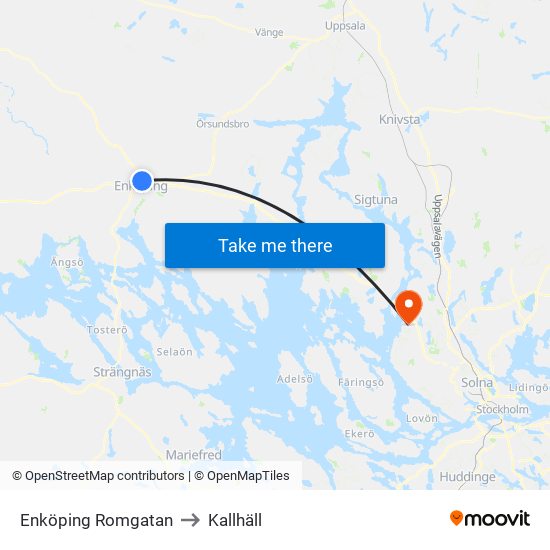 Enköping Romgatan to Kallhäll map