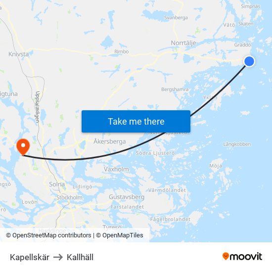 Kapellskär to Kallhäll map