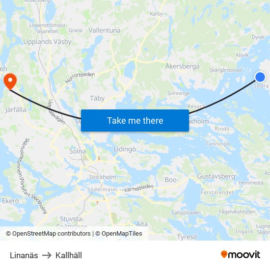 Linanäs to Kallhäll map