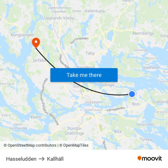Hasseludden to Kallhäll map