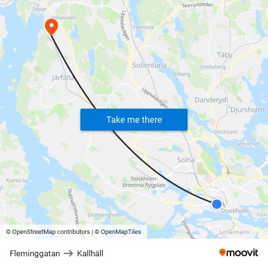 Fleminggatan to Kallhäll map