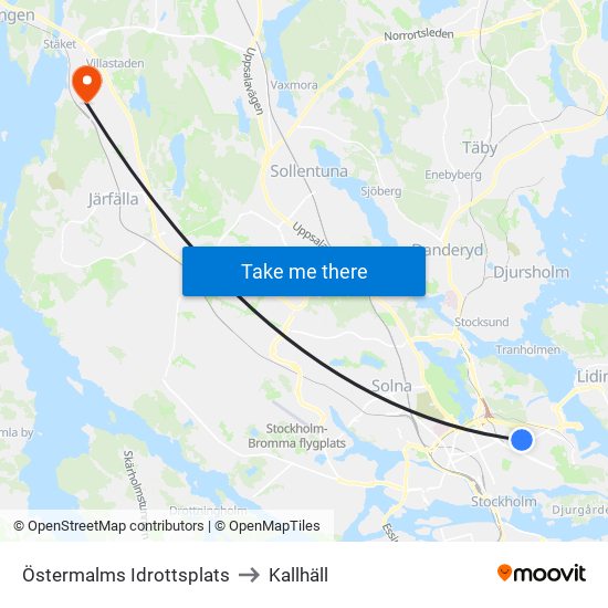 Östermalms Idrottsplats to Kallhäll map