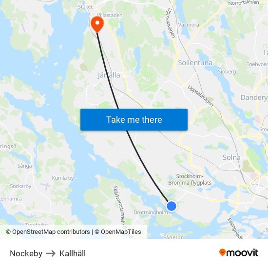 Nockeby to Kallhäll map