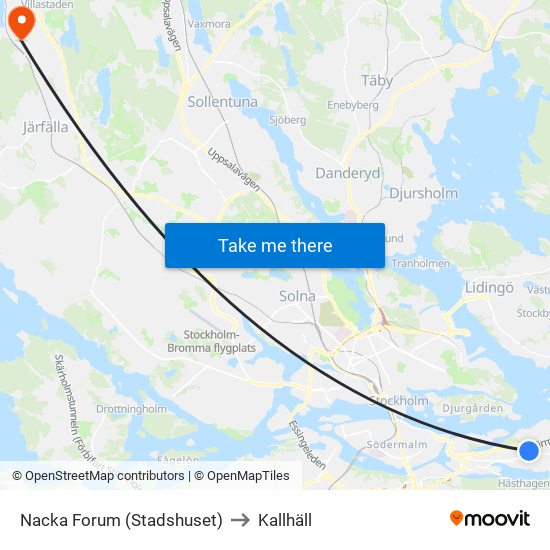 Nacka Forum (Stadshuset) to Kallhäll map