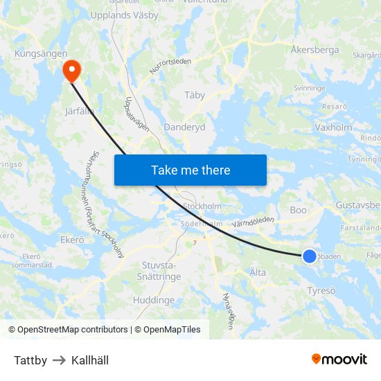 Tattby to Kallhäll map