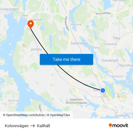 Kolonnvägen to Kallhäll map