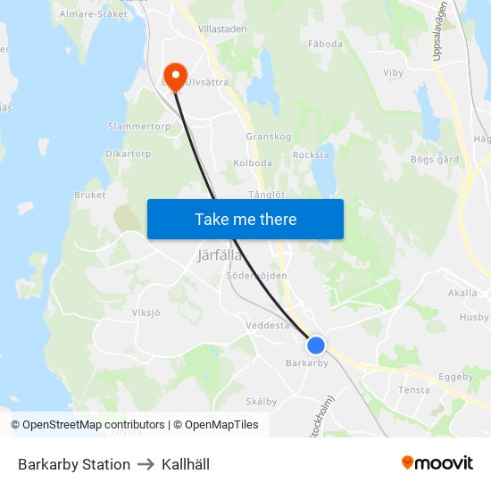 Barkarby Station to Kallhäll map