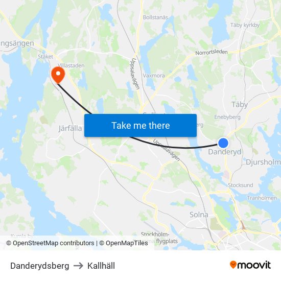 Danderydsberg to Kallhäll map