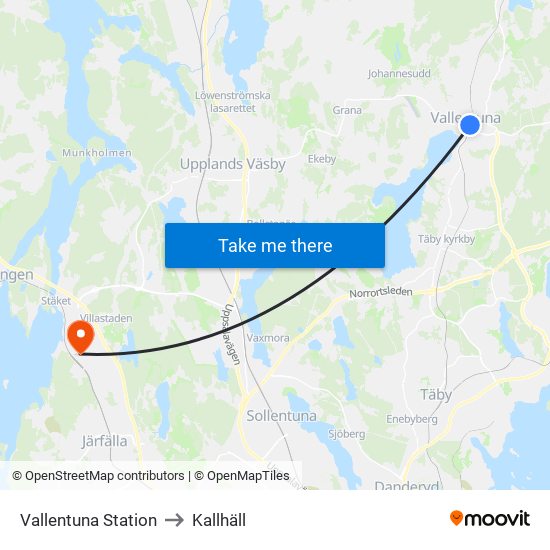 Vallentuna Station to Kallhäll map